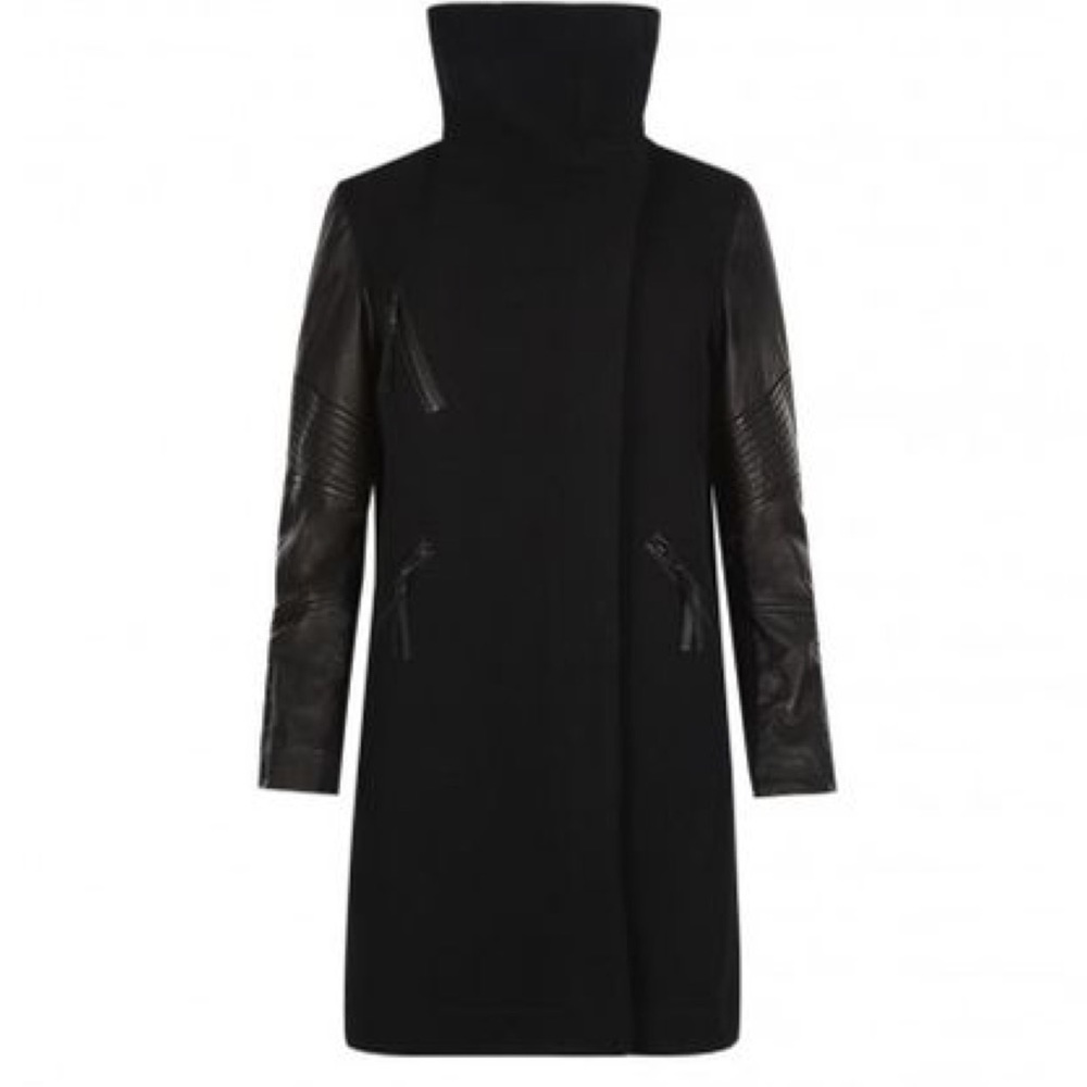 AllSaints Yasemin Wool Coat With Leather Sleeves 4